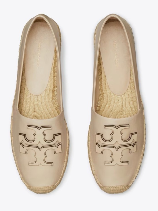Tory Burch Shoes - Tory Burch Neutral Beige Leather Logo Espadrilles